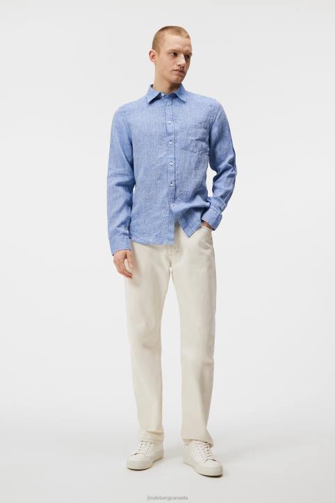 Linen Melange Long Sleeve Slim Shirt Lapis Blue Men J.Lindeberg Clothing 66XF1180 - Image 2