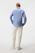 Linen Melange Long Sleeve Slim Shirt Lapis Blue Men J.Lindeberg Clothing 66XF1180