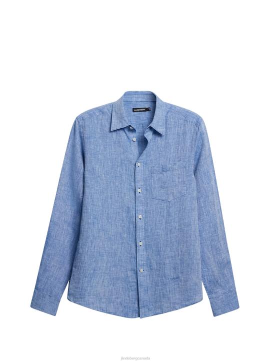 Linen Melange Long Sleeve Slim Shirt Lapis Blue Men J.Lindeberg Clothing 66XF1180 - Image 5