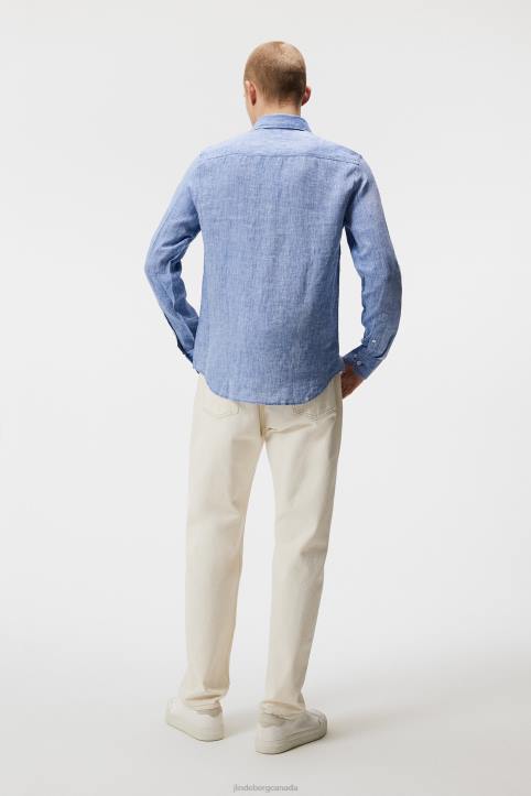 Linen Melange Long Sleeve Slim Shirt Lapis Blue Men J.Lindeberg Clothing 66XF1180 - Image 1