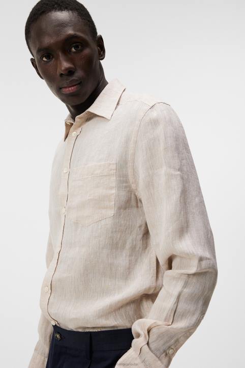 Linen Melange Long Sleeve Slim Shirt Safari Beige Men J.Lindeberg Clothing 66XF1179 - Image 3