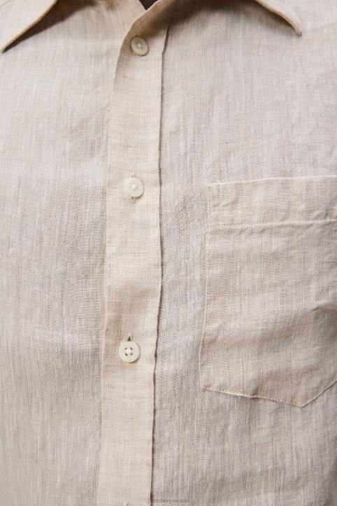 Linen Melange Long Sleeve Slim Shirt Safari Beige Men J.Lindeberg Clothing 66XF1179 - Image 4