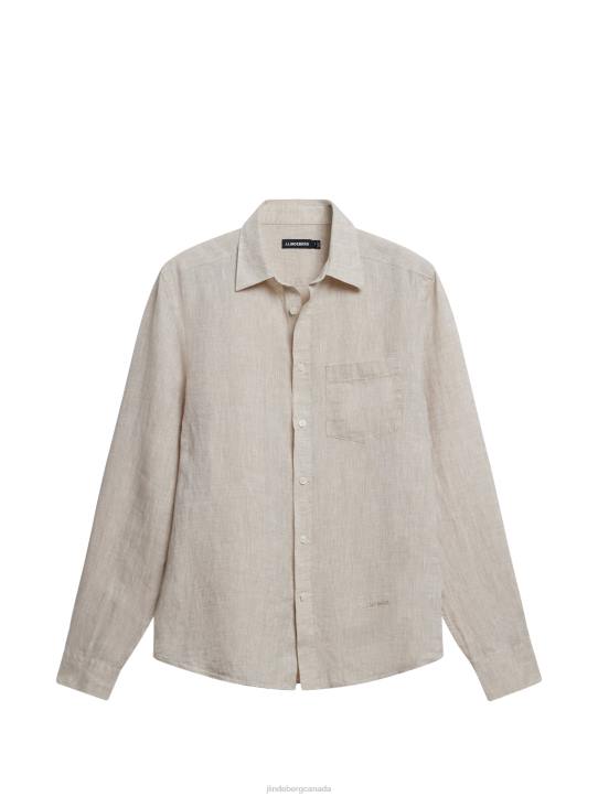 Linen Melange Long Sleeve Slim Shirt Safari Beige Men J.Lindeberg Clothing 66XF1179 - Image 5