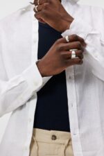Linen Melange Shirt White Men J.Lindeberg Clothing 66XF1176 - Image 4