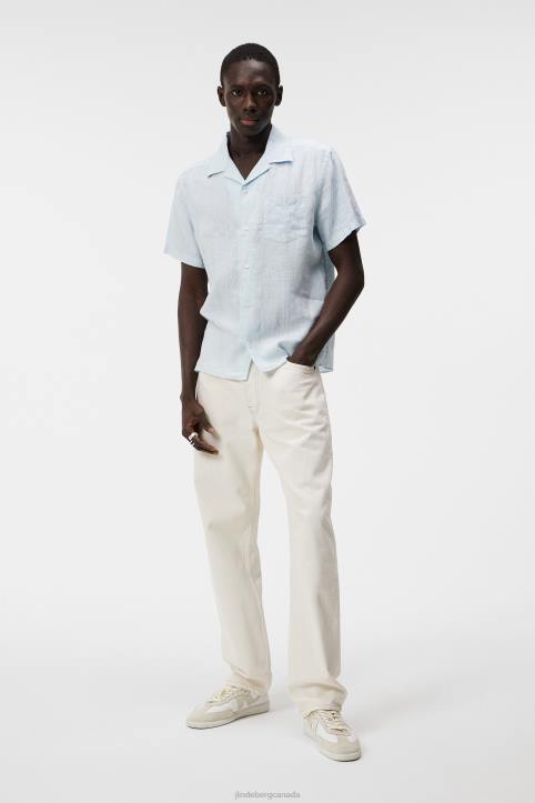 Linen Melange Short Sleeve Shirt Dream Blue Men J.Lindeberg Clothing 66XF1174 - Image 3