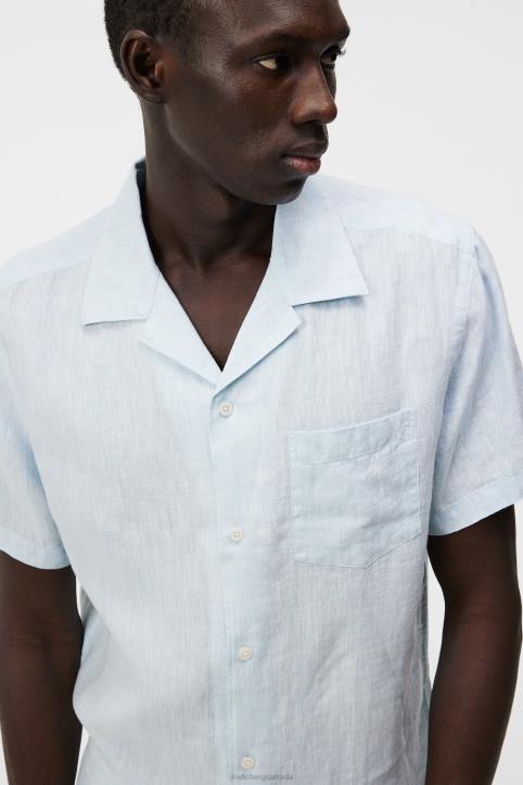 Linen Melange Short Sleeve Shirt Dream Blue Men J.Lindeberg Clothing 66XF1174 - Image 4