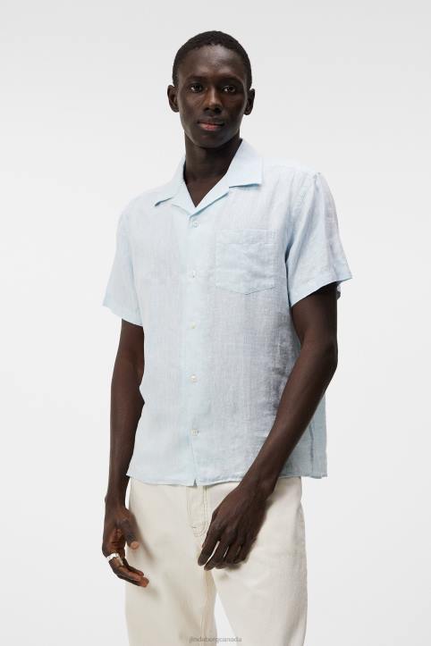 Linen Melange Short Sleeve Shirt Dream Blue Men J.Lindeberg Clothing 66XF1174 - Image 1