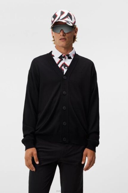 Lucas Knitted Cardigan Black Men J.Lindeberg Clothing 66XF550