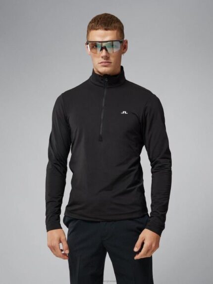 Luke Half Zip Mid Layer Black Men J.Lindeberg Clothing 66XF669