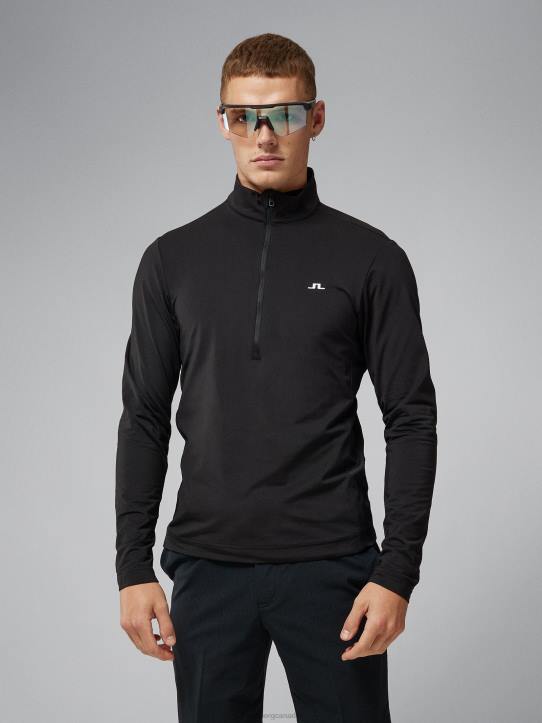 Luke Half Zip Mid Layer Black Men J.Lindeberg Clothing 66XF669 - Image 1