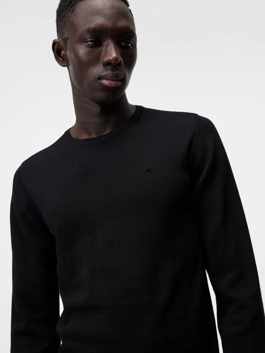 Lyle Merino Crew Neck Sweater Black Men J.Lindeberg Clothing 66XF988 - Image 3
