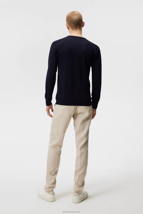 Lyle Merino Crew Neck Sweater Navy Men J.Lindeberg Clothing 66XF987 - Image 1