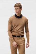 Lymann Knitted Sweater Tiger Brown Men J.Lindeberg Clothing 66XF652