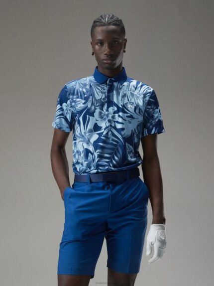 Martin Print Polo Hibiscus Blue Men J.Lindeberg Clothing 66XF338