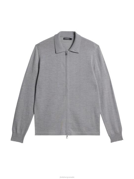 Nyle Merino Zip Cardigan Light Grey Melange Men J.Lindeberg Clothing 66XF1011 - Image 5