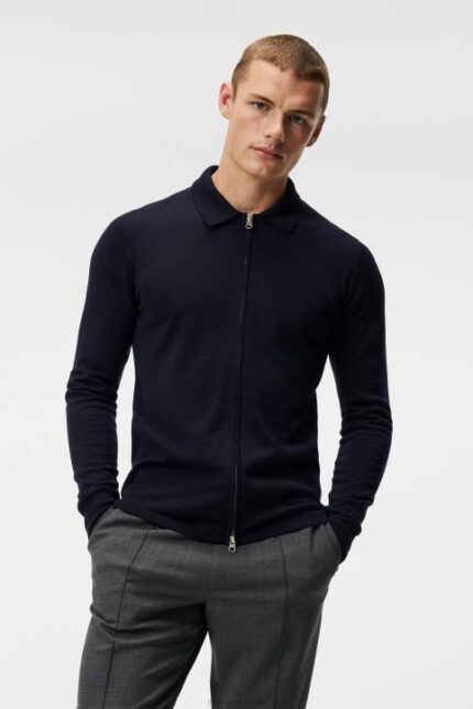 Nyle Merino Zip Cardigan Navy Men J.Lindeberg Clothing 66XF1045