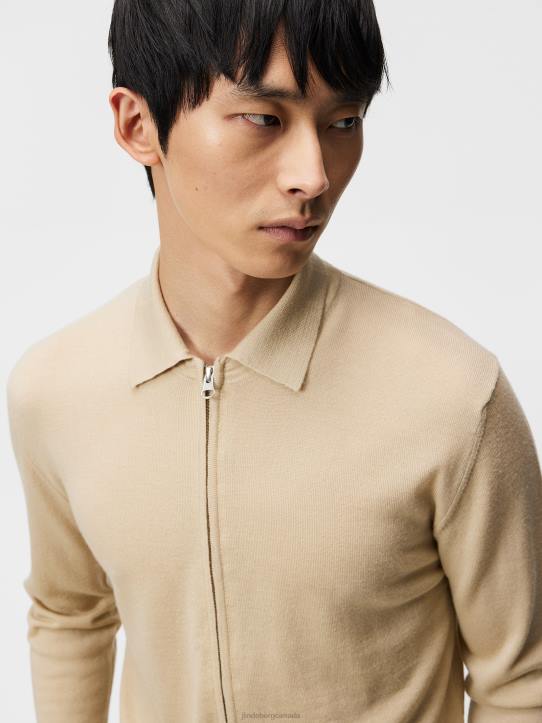 Nyle Merino Zip Cardigan Safari Beige Men J.Lindeberg Clothing 66XF1046 - Image 4