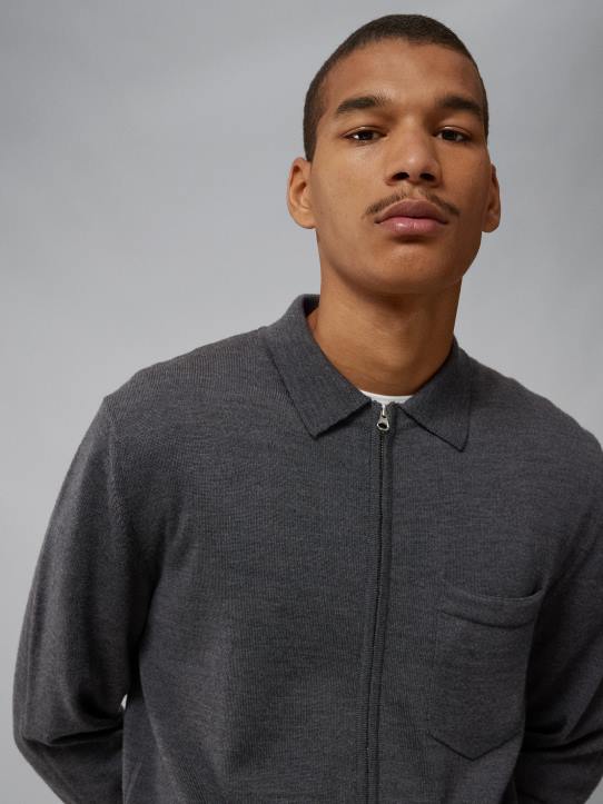 Nyle Merino Zip Cardigan Volcanic Ash Men J.Lindeberg Clothing 66XF2315 - Image 3