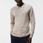 Nylo Linen Blend Full Zip Safari Beige Men J.Lindeberg Clothing 66XF1032