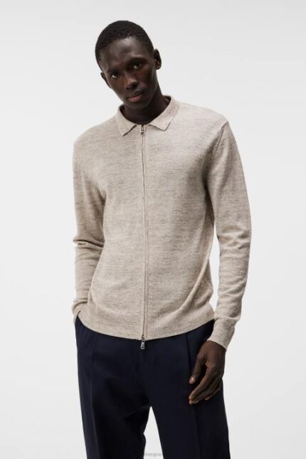 Nylo Linen Blend Full Zip Safari Beige Men J.Lindeberg Clothing 66XF1032