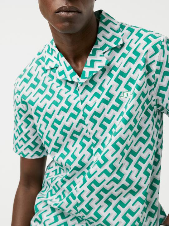 Resort Golf Shirt Green 3D Bridge Monogram Men J.Lindeberg Clothing 66XF2081 - Image 3