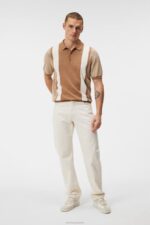Rey Striped Polo Tiger Brown Men J.Lindeberg Clothing 66XF1043 - Image 2