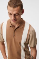 Rey Striped Polo Tiger Brown Men J.Lindeberg Clothing 66XF1043 - Image 3