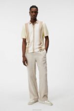 Rey Striped Shirt Safari Beige Men J.Lindeberg Clothing 66XF1029 - Image 3