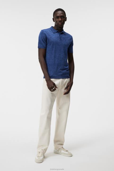 Ridge Linen Blend Polo Blue Quartz Men J.Lindeberg Clothing 66XF1027 - Image 2