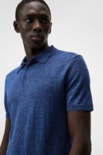 Ridge Linen Blend Polo Blue Quartz Men J.Lindeberg Clothing 66XF1027 - Image 3