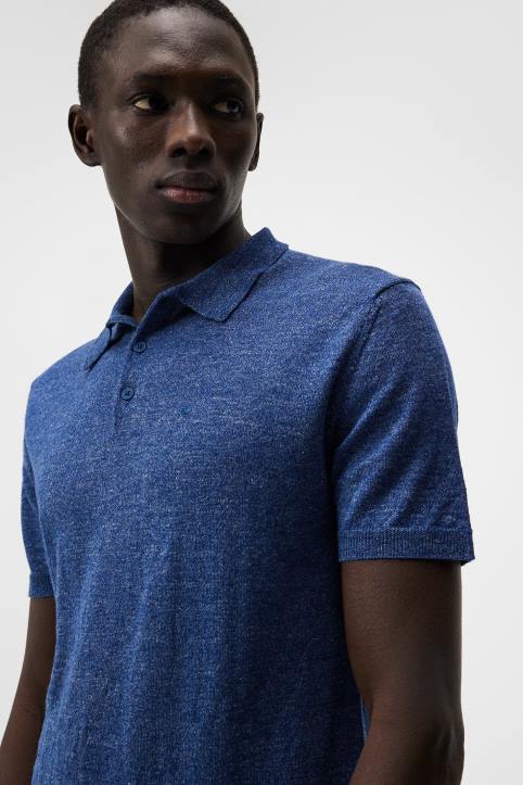 Ridge Linen Blend Polo Blue Quartz Men J.Lindeberg Clothing 66XF1027 - Image 3