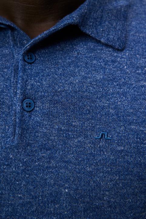 Ridge Linen Blend Polo Blue Quartz Men J.Lindeberg Clothing 66XF1027 - Image 4