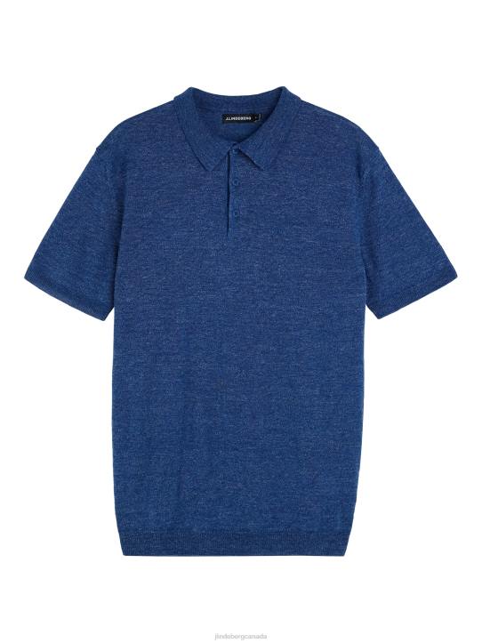 Ridge Linen Blend Polo Blue Quartz Men J.Lindeberg Clothing 66XF1027 - Image 5