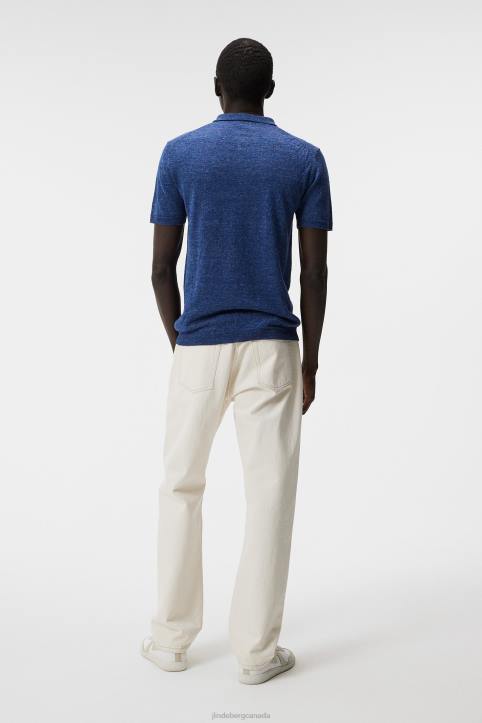 Ridge Linen Blend Polo Blue Quartz Men J.Lindeberg Clothing 66XF1027 - Image 1