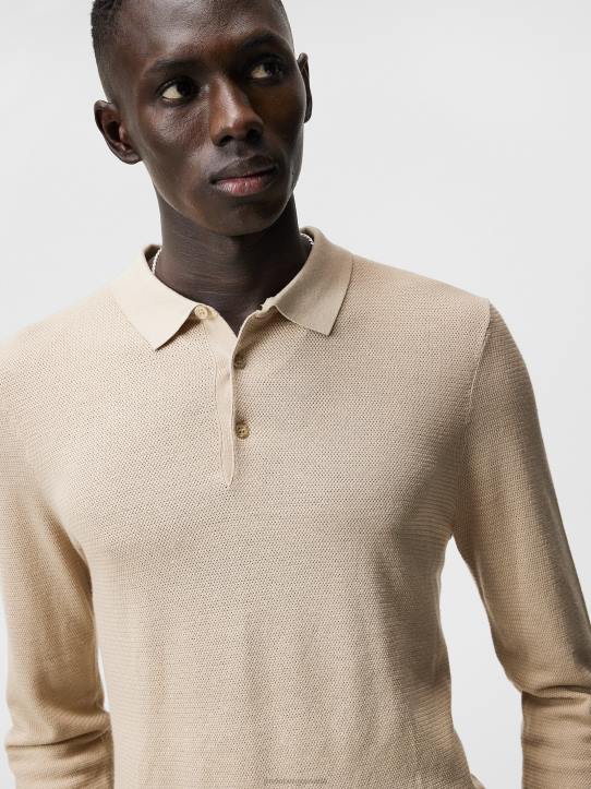 Rowan Mesh Knit Polo Safari Beige Men J.Lindeberg Clothing 66XF1060 - Image 4