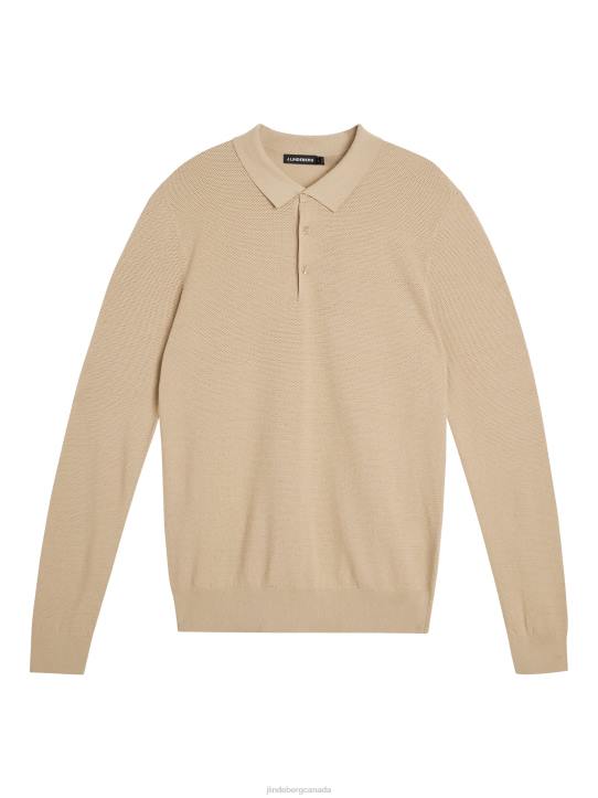 Rowan Mesh Knit Polo Safari Beige Men J.Lindeberg Clothing 66XF1060 - Image 5