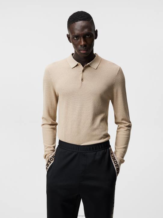 Rowan Mesh Knit Polo Safari Beige Men J.Lindeberg Clothing 66XF1060 - Image 1