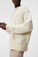 Savio Cable Knit Mock Neck Sweater Cloud White Men J.Lindeberg Clothing 66XF991 - Image 2