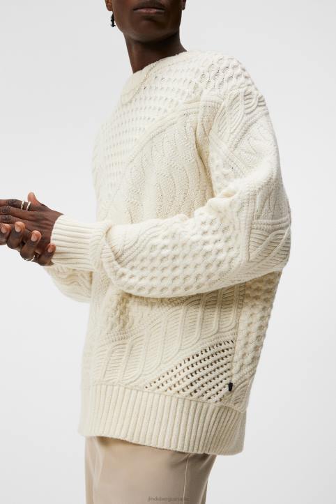 Savio Cable Knit Mock Neck Sweater Cloud White Men J.Lindeberg Clothing 66XF991 - Image 2