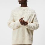 Savio Cable Knit Mock Neck Sweater Cloud White Men J.Lindeberg Clothing 66XF991