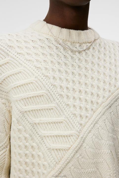 Savio Cable Knit Mock Neck Sweater Cloud White Men J.Lindeberg Clothing 66XF991 - Image 3