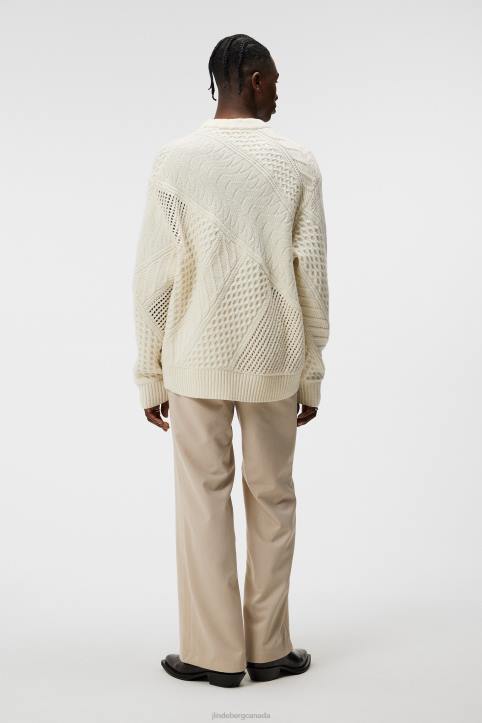 Savio Cable Knit Mock Neck Sweater Cloud White Men J.Lindeberg Clothing 66XF991 - Image 4