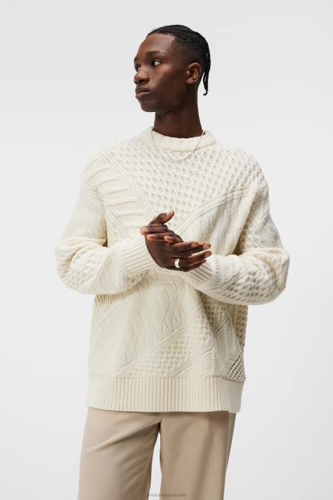 Savio Cable Knit Mock Neck Sweater Cloud White Men J.Lindeberg Clothing 66XF991 - Image 1