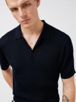 Stefan Ribbed Polo Navy Men J.Lindeberg Clothing 66XF2086 - Image 3