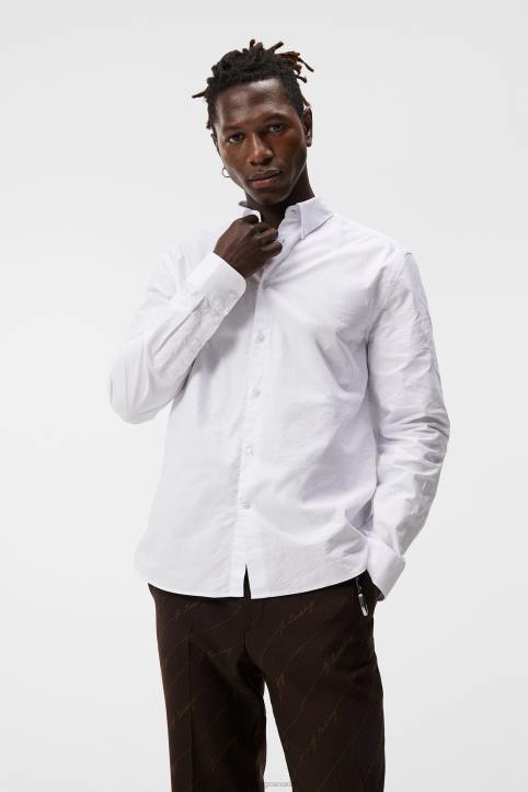 Stretch Oxford Slim Shirt White Men J.Lindeberg Clothing 66XF1153 - Image 1