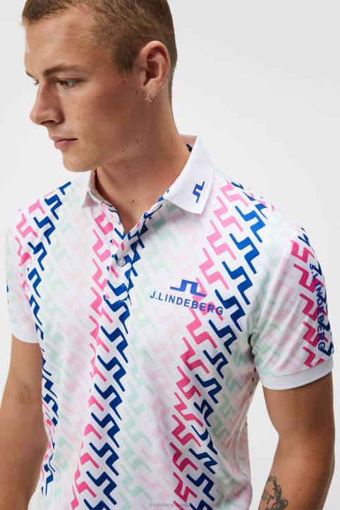 Tour Collection - Tour Tech Print Polo Pink Painted Bridge Men J.Lindeberg Clothing 66XF134 - Image 3