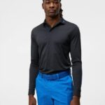 Tour Tech Long Sleeve Polo Black Melange Men J.Lindeberg Clothing 66XF271