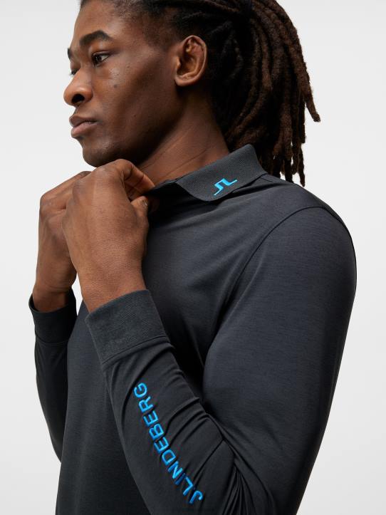 Tour Tech Long Sleeve Polo Black Melange Men J.Lindeberg Clothing 66XF271 - Image 4