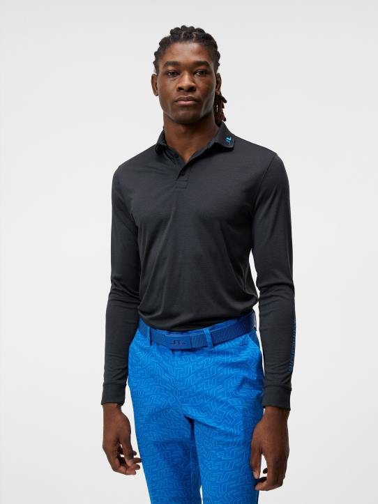 Tour Tech Long Sleeve Polo Black Melange Men J.Lindeberg Clothing 66XF271 - Image 1