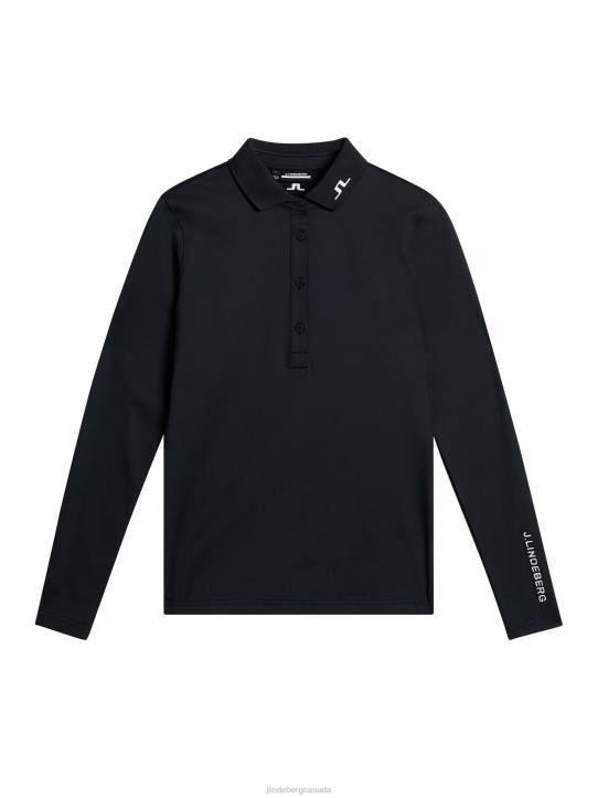 Tour Tech Long Sleeve Polo Black Women J.Lindeberg Clothing 66XF1336 - Image 5